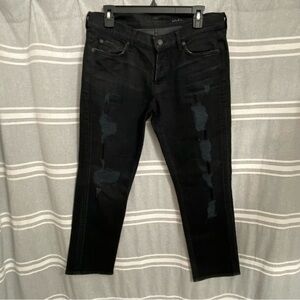 7 FOR ALL MAN KIND / Black Rickie Distressed Crop Jeans Size 29